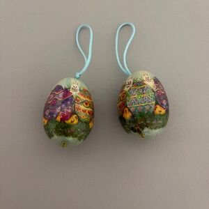 Vintage Decoupage‎ Easter Egg Ornaments Set of 2 Bunny Chick Spring Decor Tree